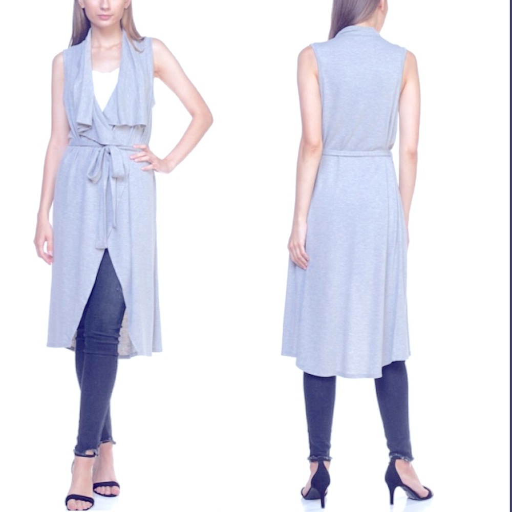 LAST CHANCE Grey Hacci Open Long Line Vest NWT - Picture 3 of 7